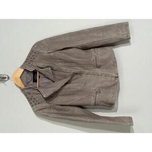 Faux Leather Studded Y2K Moto Jacket Edgy Chic Casual S Taupe Spring Outerwear